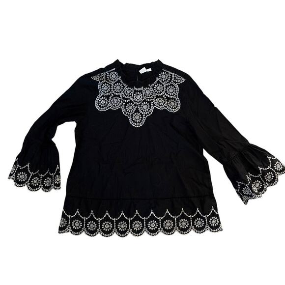 Vintage GAP Black Embroidered Boho Smock Top Cotton S - Picture 1 of 6